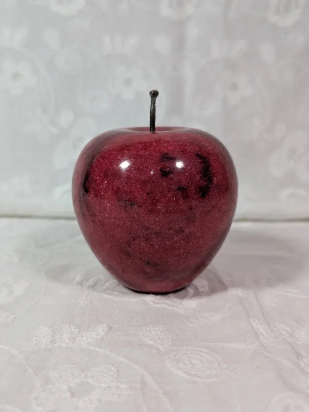 Vintage Red Marble Apple Paperweight, Unique Swirl Markings